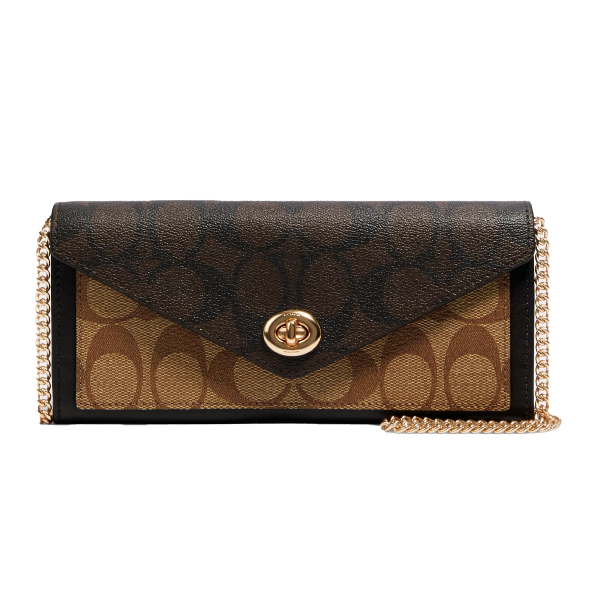 Coach Signature Blocking Envelope Wallet w Chain and Turnlock