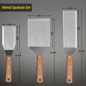 Stainless Steel Spatula Set, Grill Spatula Set with Full Tang Handle & Beveled Edges, Long Wide Spatula for Cast Iron Griddle BBQ Flat Top Grill, Pancake Spatula, Smash Burgers Metal Spatula