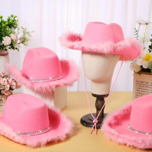 Unittype 6 Pcs Halloween Cowgirl Hat Feather Cowgirl Hat Cowgirl Hat for Women Bachelorette Themed Party Birthday(Pink,Diamond)