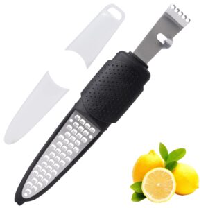 rainspire lemon zester tool with channel knife, stainless steel citrus zester tool, lemon peeler, zesters for kitchen, ultra sharp 2-in-1 tool easily creates citrus zest, black