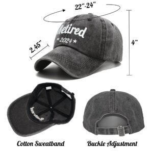 Giavuwn Retired Since 2024 Hat, Vintage Adjustable Washed Cotton Embroidered Baseball Cap for Men Women Retirees Black