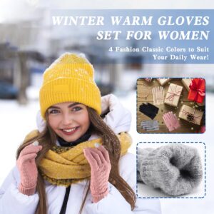 Winter Gloves for Women - 4 Pairs Touchscreen Gloves for Women Cold Weather, Fashion Knit Mittens Warm Winter Gloves