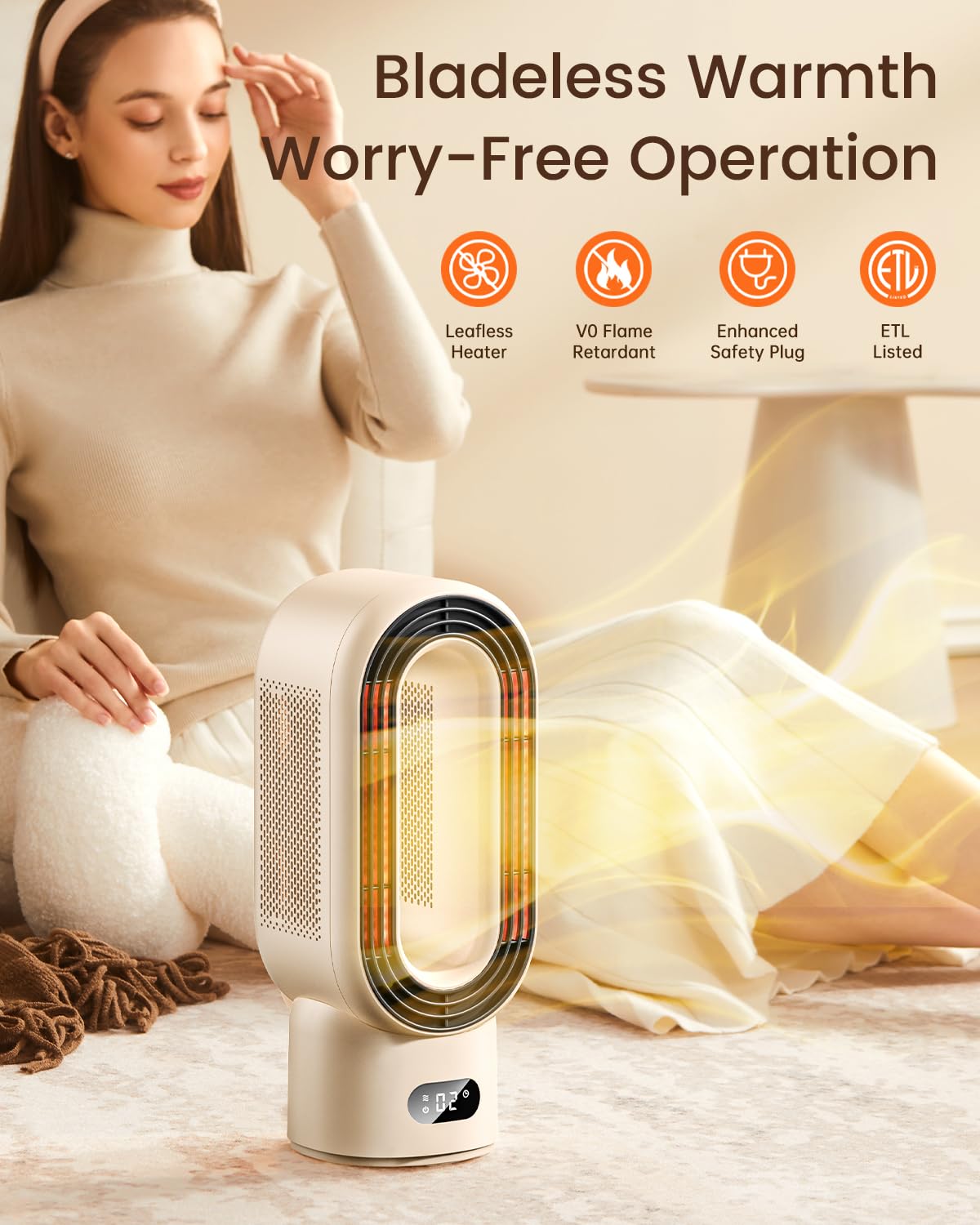 SWEETFULL Space Heater for Indoor Use, LED Bladeless 1000W Energy Efficient Portable Heater 2-8h Timer, Electric Heater Gifts for Women,Birthday Gifts for Women Mom,Womens Gifts for Christmas Grandma