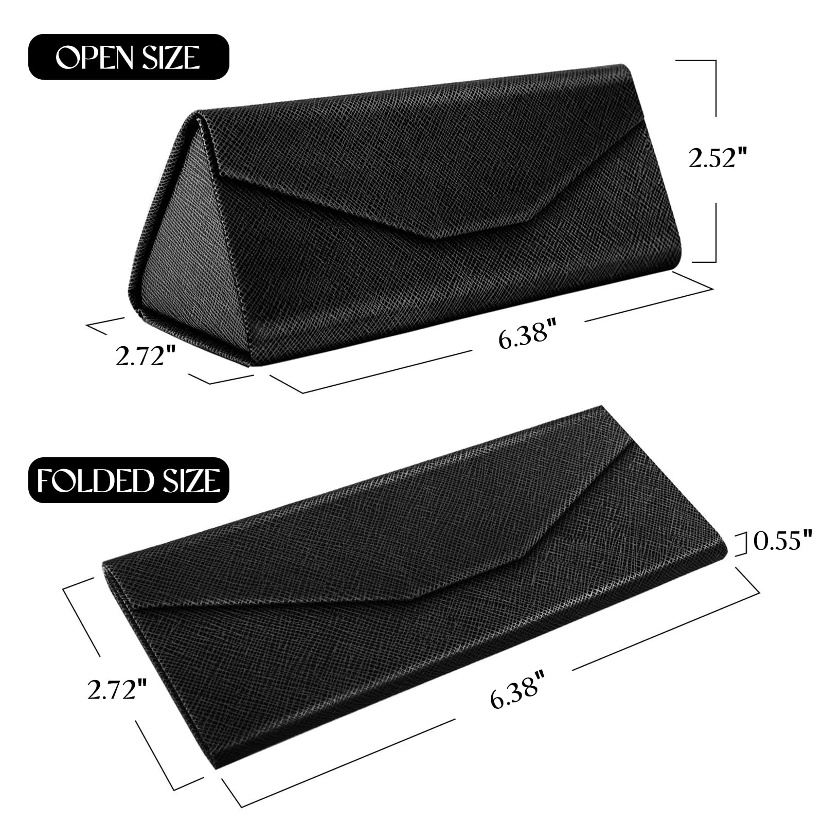 SOHUPAC Foldable Glasses Case With Clean Cloth, PU Portable Sunglasses Case, Magnetic Folding Hard Case Protection (Black)