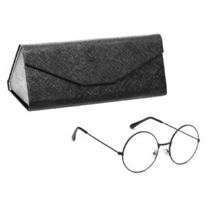 SOHUPAC Foldable Glasses Case With Clean Cloth, PU Portable Sunglasses Case, Magnetic Folding Hard Case Protection (Black)