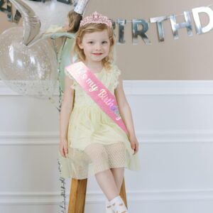 YISSION Birthday Girl Sash & Crown Pink Princess Tiara Crown for Women Girls Happy Birthday Queen Crown & Sash Birthday Tiaras & Crowns for Women Crystal Birthday Headband Birthday Party Decorations