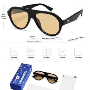 VANLINKER Retro Aviator Polarized Sunglasses for Men Women Trendy 70s Vintage Plastic Frame Sun Glasses VL9750 Black/Yellow Tinted Lens