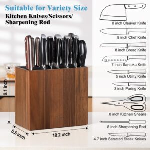 ENOKING XXL Acacia Wood Universal Knife Holder with Slots – Safe, Space-Saving Kitchen Knife Block with Blade-Protecting Slots for Scissors, Sharpening Rod, and Knife Storage Organizer