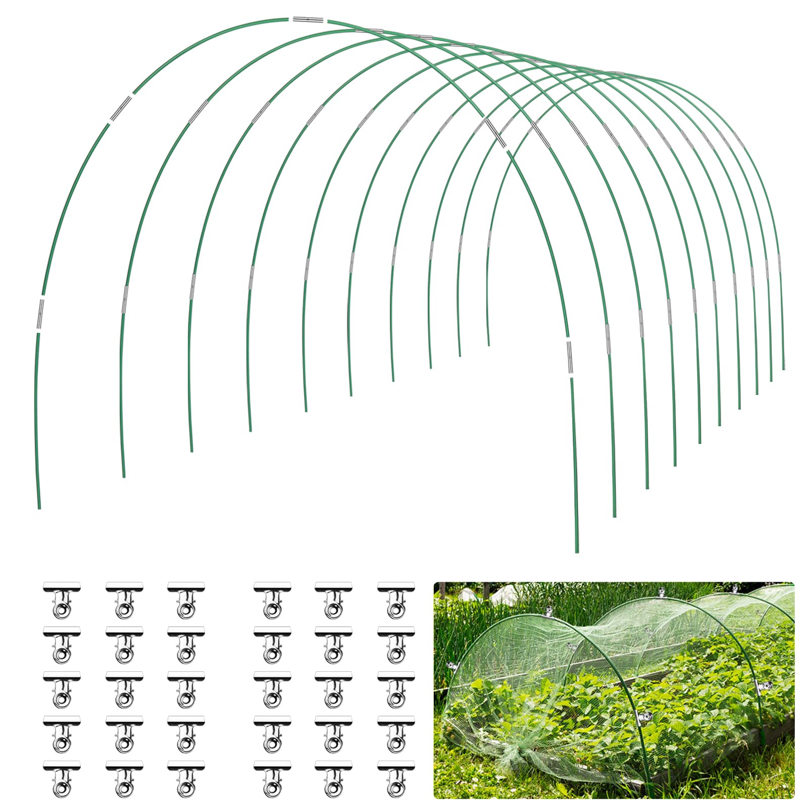 60 PCS Greenhouse Hoops Grow Tunnel 10 Sets of 8.5 FT Long Garden Hoops Kit, RIFNY Rust-Free Fiberglass Raised Beds Hoops for Garden Netting, DIY Garden Support Hoops Arch Frame