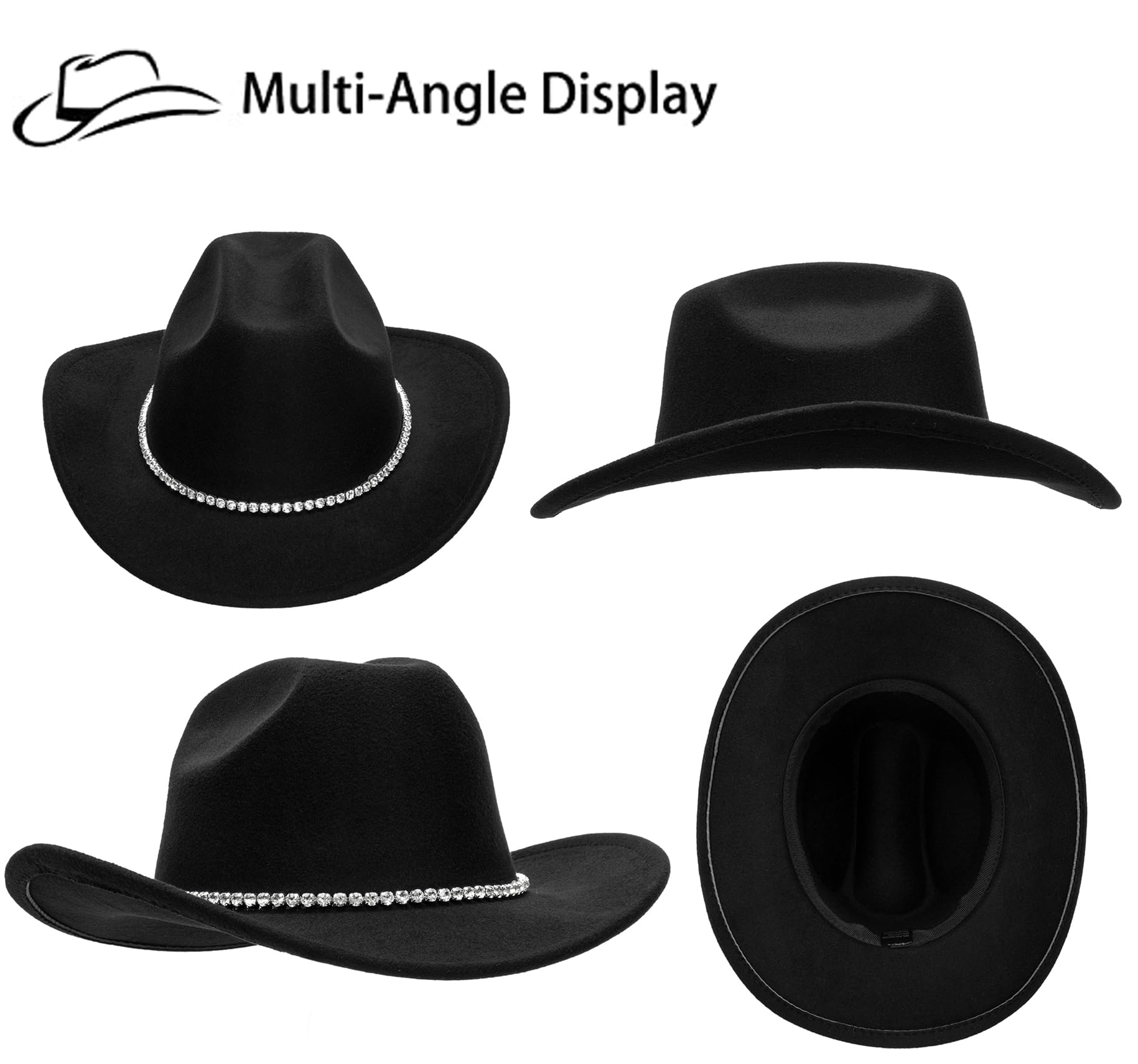 Classic Felt Wide Brim Western Cowboy & Cowgirl Hat with Buckle for Women and Men(Size:M)