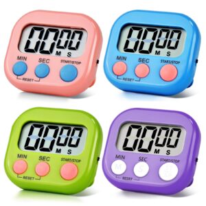 4 pack digital kitchen timer magnetic digital timer with big display loud ring cooking timers for kitchen electronic timer for cooking, game, gym, break time, classroom (pink,blue,green,purple, 4)