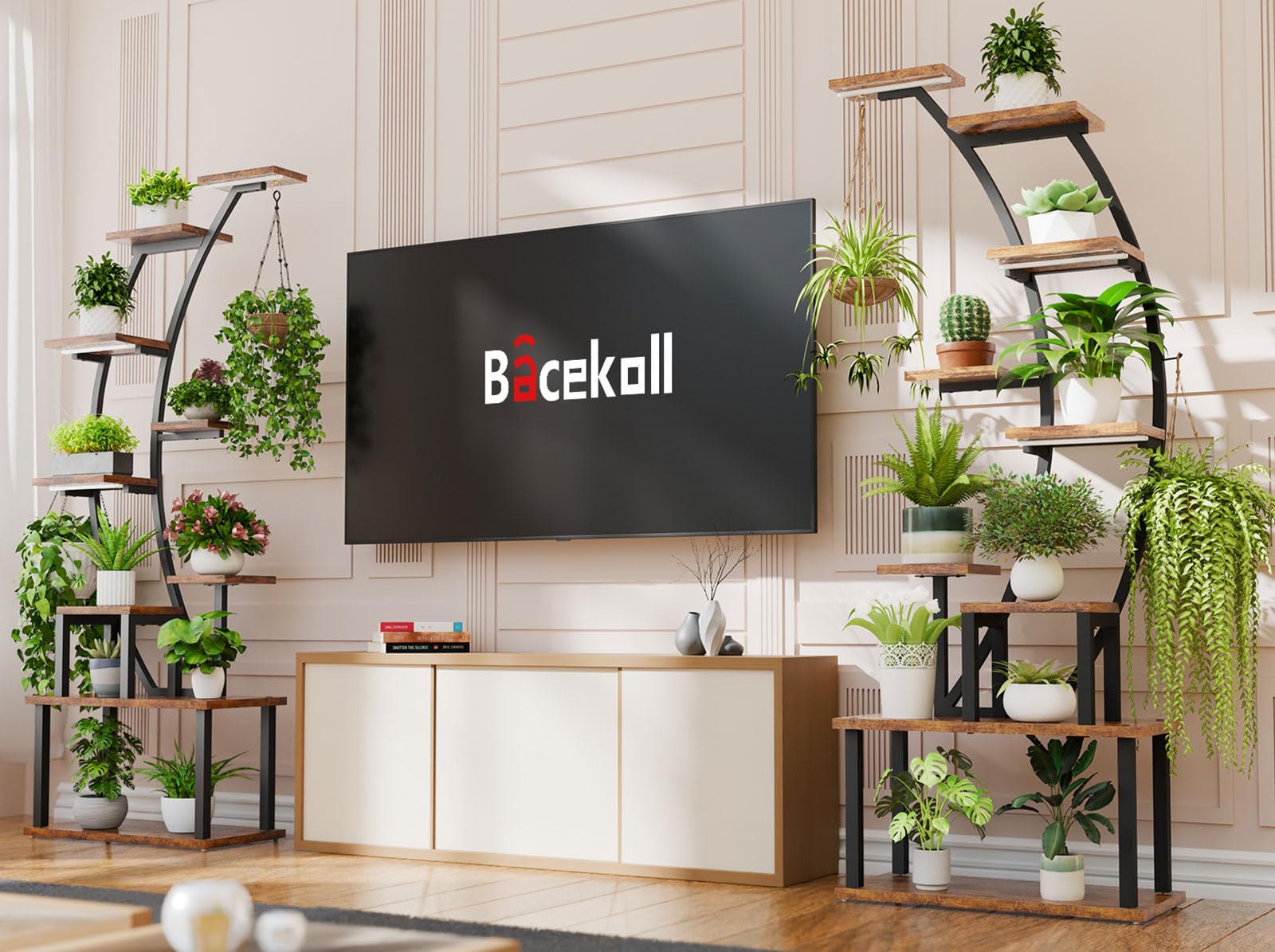 BACEKOLL Plant Stand Indoor with Grow Lights, 9 Tiered Metal Plant Shelf, 63" Tall Plant Stand for Indoor Plants Multiple, Large Plant Rack Display Shelves, Corner Plant Holder for Living Room, Patio