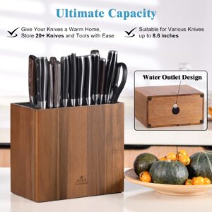 ENOKING XXL Acacia Wood Universal Knife Holder with Slots – Safe, Space-Saving Kitchen Knife Block with Blade-Protecting Slots for Scissors, Sharpening Rod, and Knife Storage Organizer