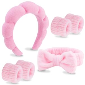 velscrun 6 pack hairband, pink microfiber spa headband, makeup headband, face wash bow tie headband, skincare headbands for women girls hair accessories gifts