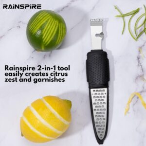 Rainspire Lemon Zester Tool with Channel Knife, Stainless Steel Citrus Zester Tool, Lemon Peeler, Zesters for Kitchen, Ultra Sharp 2-in-1 Tool Easily Creates Citrus Zest, Black