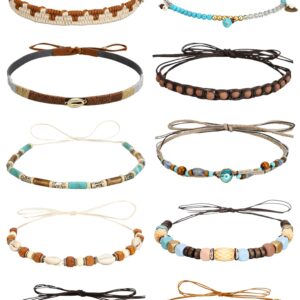 Zeyune 10 Pcs Cowboy Hat Bands Ethnic Western Hat Belts Rural Cowgirl Turquoise Hatbands Beaded Cowboy Hat (Novelty Style)