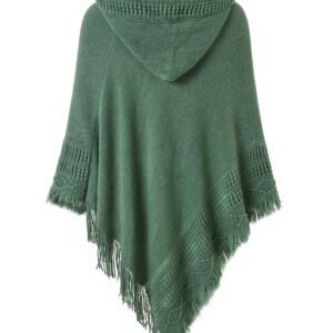 Ferand Ladies' Hooded Cape with Fringed Hem, Crochet Poncho Knitting Patterns for Women, One Size, Light Green