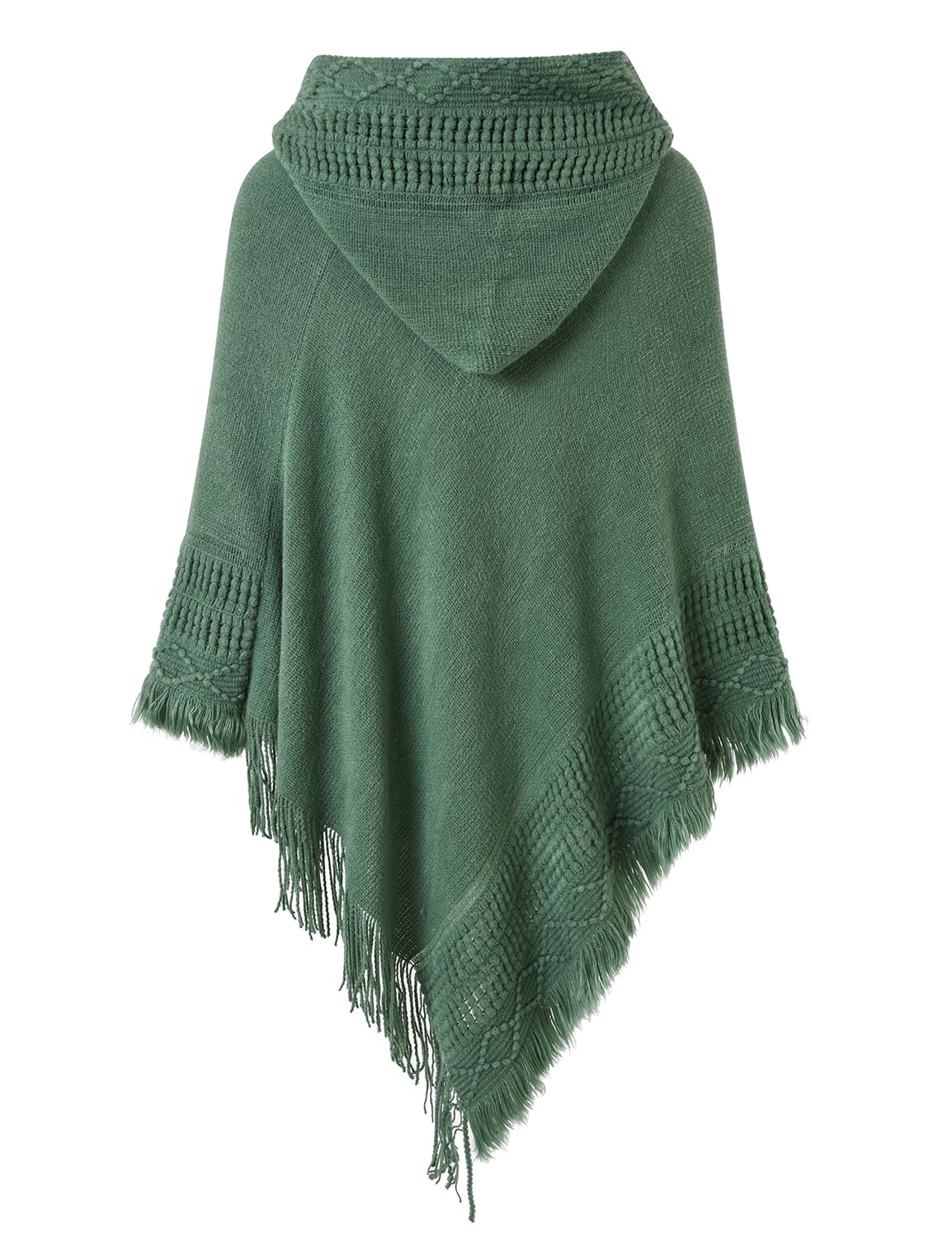 Ferand Ladies' Hooded Cape with Fringed Hem, Crochet Poncho Knitting Patterns for Women, One Size, Light Green