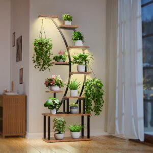 bacekoll plant stand indoor with grow lights, 9 tiered metal plant shelf, 63" tall plant stand for indoor plants multiple, large plant rack display shelves, corner plant holder for living room, patio