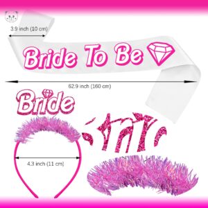 KARAQY Hot Pink Bachelorette Party Decorations, Hot Pink Glitter Bride Headband and Bride to Be Sash for Bridal Shower Wedding Girls Night Party Favor Supplies