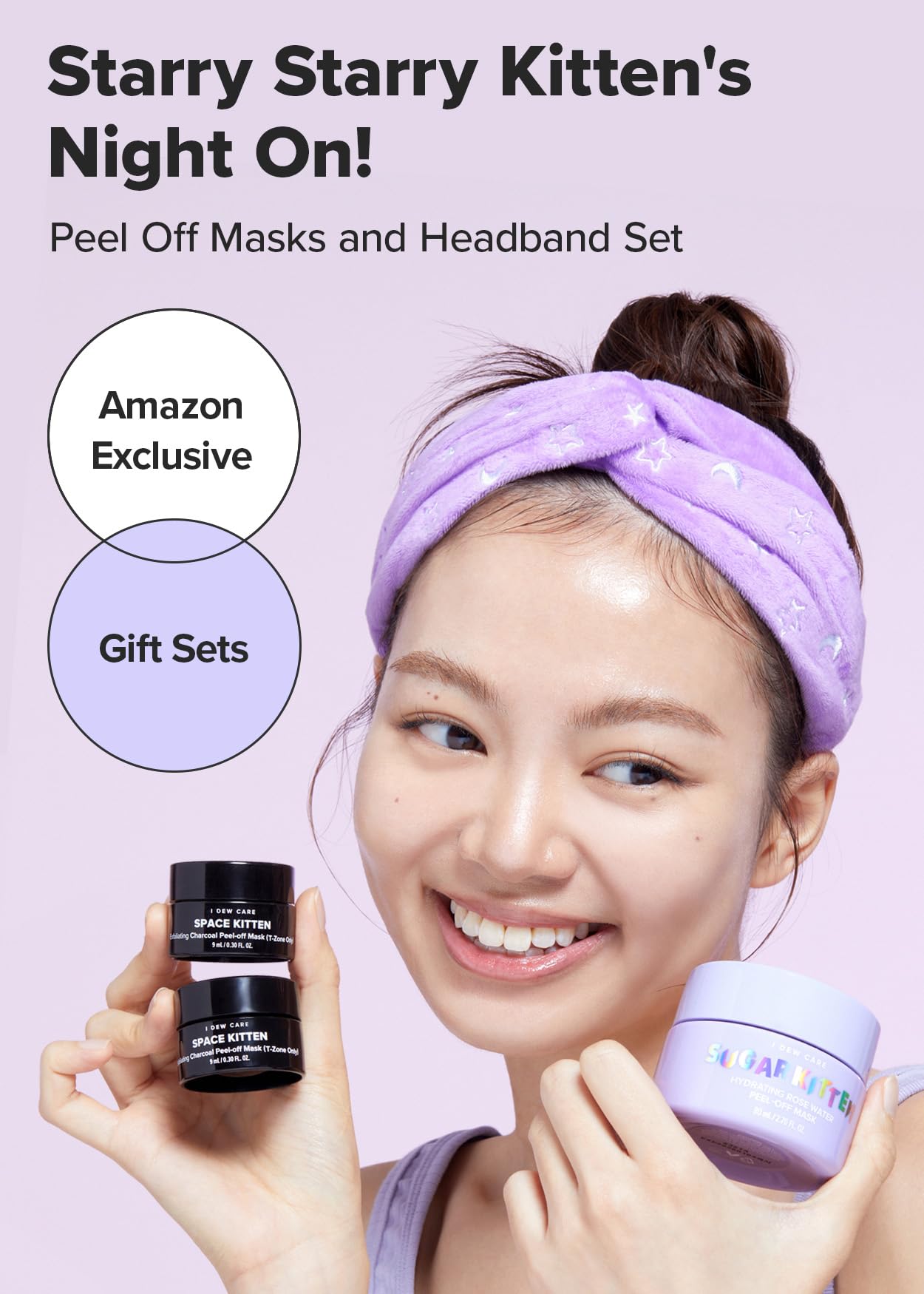 I DEW CARE Starry Kitten Night - Peel Off Masks and Headband Set | Hydrating, Illuminating, Exfoliating, Star-patterned Headband, Gifts Set for Women and Girls