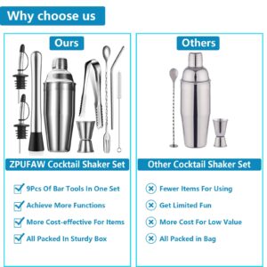 ZPUFAW 24oz Cocktail Shaker Set 9 Piece Bartender Kits Bar Tools Perfect for Drink Mixing Martini Stainless Steel Home Bar Set for Dad Bartender