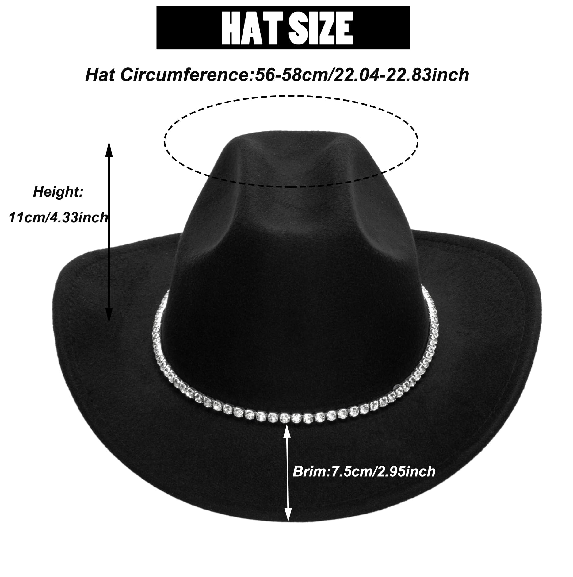 Classic Felt Wide Brim Western Cowboy & Cowgirl Hat with Buckle for Women and Men(Size:M)