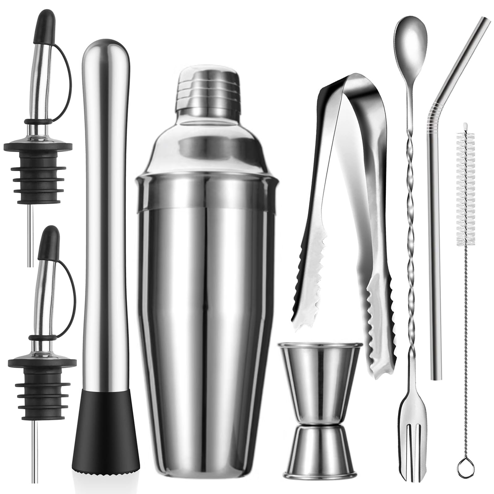 ZPUFAW 24oz Cocktail Shaker Set 9 Piece Bartender Kits Bar Tools Perfect for Drink Mixing Martini Stainless Steel Home Bar Set for Dad Bartender