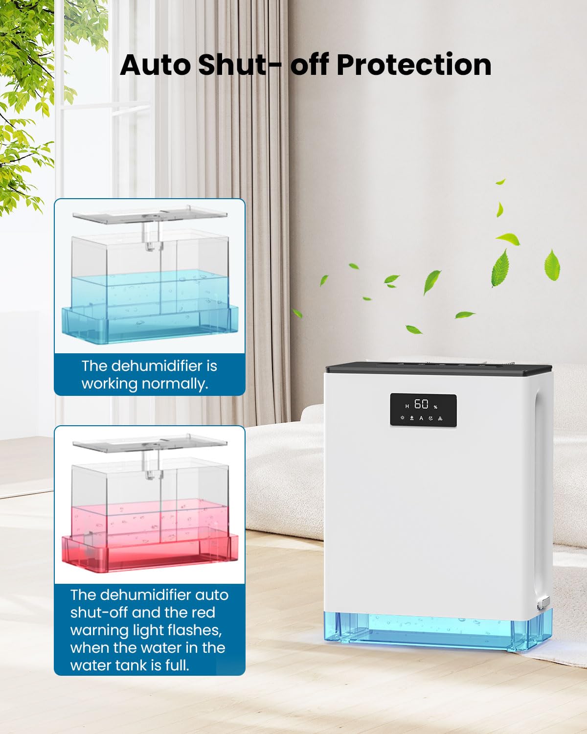 BIZEWO Dehumidifier for Home, Queit Dehumidifiers for Basement, Bathroom, Bedroom with 101 oz Water Tank, Large Room Dehumidifier with 2 Working Mode, Auto Shut Off, 7 Colors LED Light