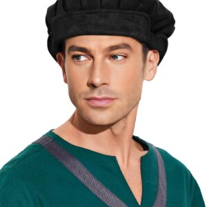 FURPHI Medieval Beret Cap for Men Women Faux Suede Hat Christmas Costume Renaissance Faire Accessories(Dark)