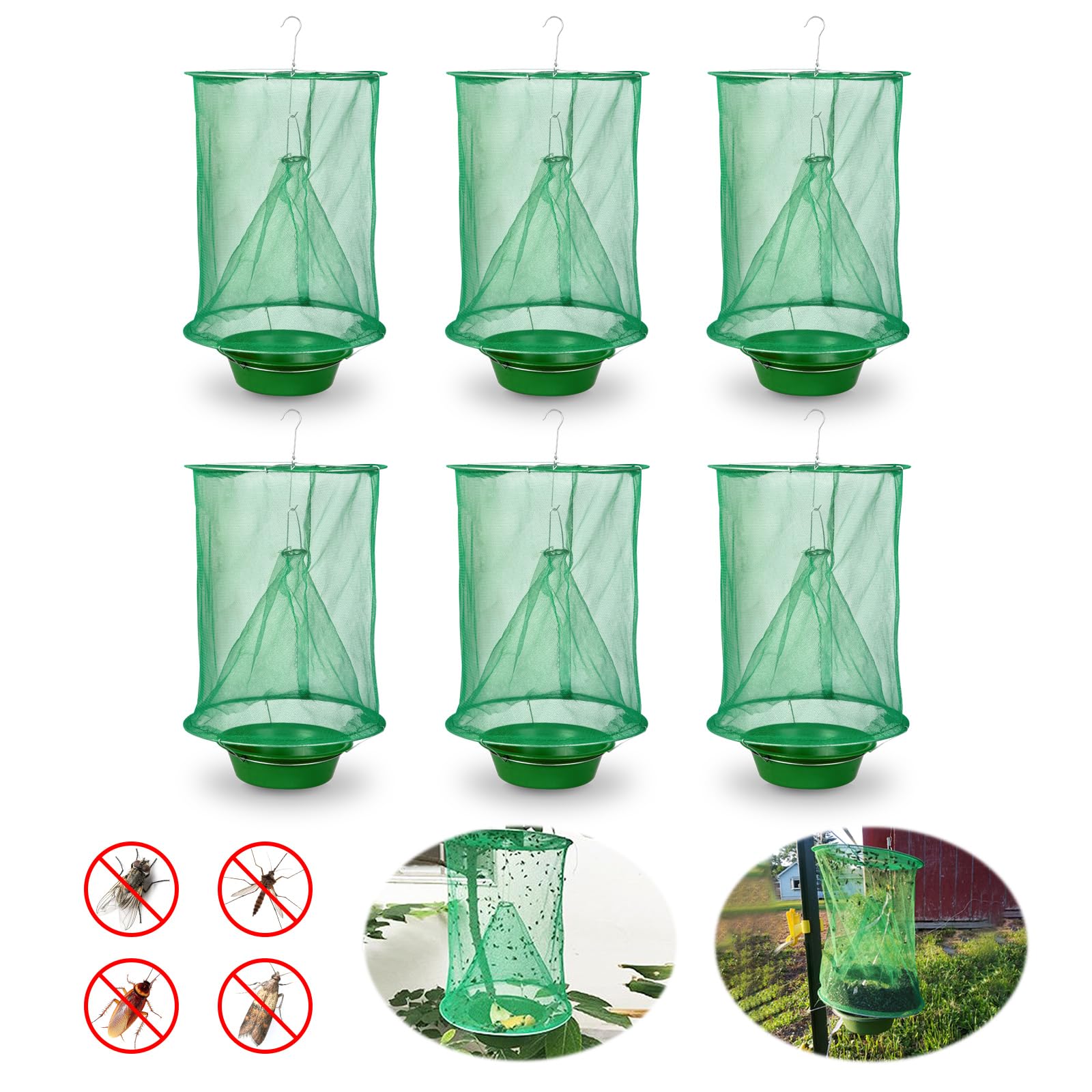 6 Pack Ranch Fly Trap, Disposable Fly Traps Outdoors, Stable Horse Fly Trap, Farm Fly Trap Catcher Killer for Farm/Orchard