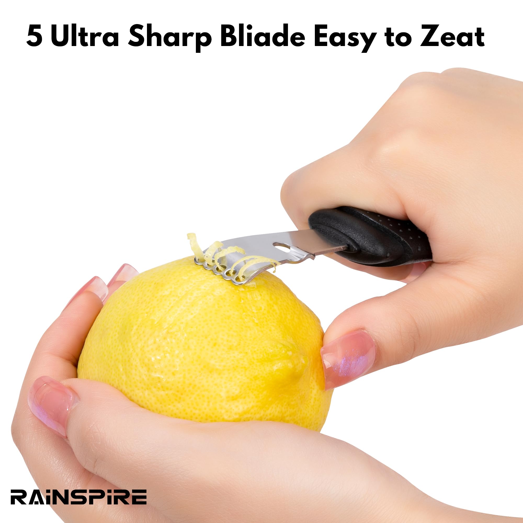 Rainspire Lemon Zester Tool with Channel Knife, Stainless Steel Citrus Zester Tool, Lemon Peeler, Zesters for Kitchen, Ultra Sharp 2-in-1 Tool Easily Creates Citrus Zest, Black