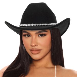 Classic Felt Wide Brim Western Cowboy & Cowgirl Hat with Buckle for Women and Men(Size:M)