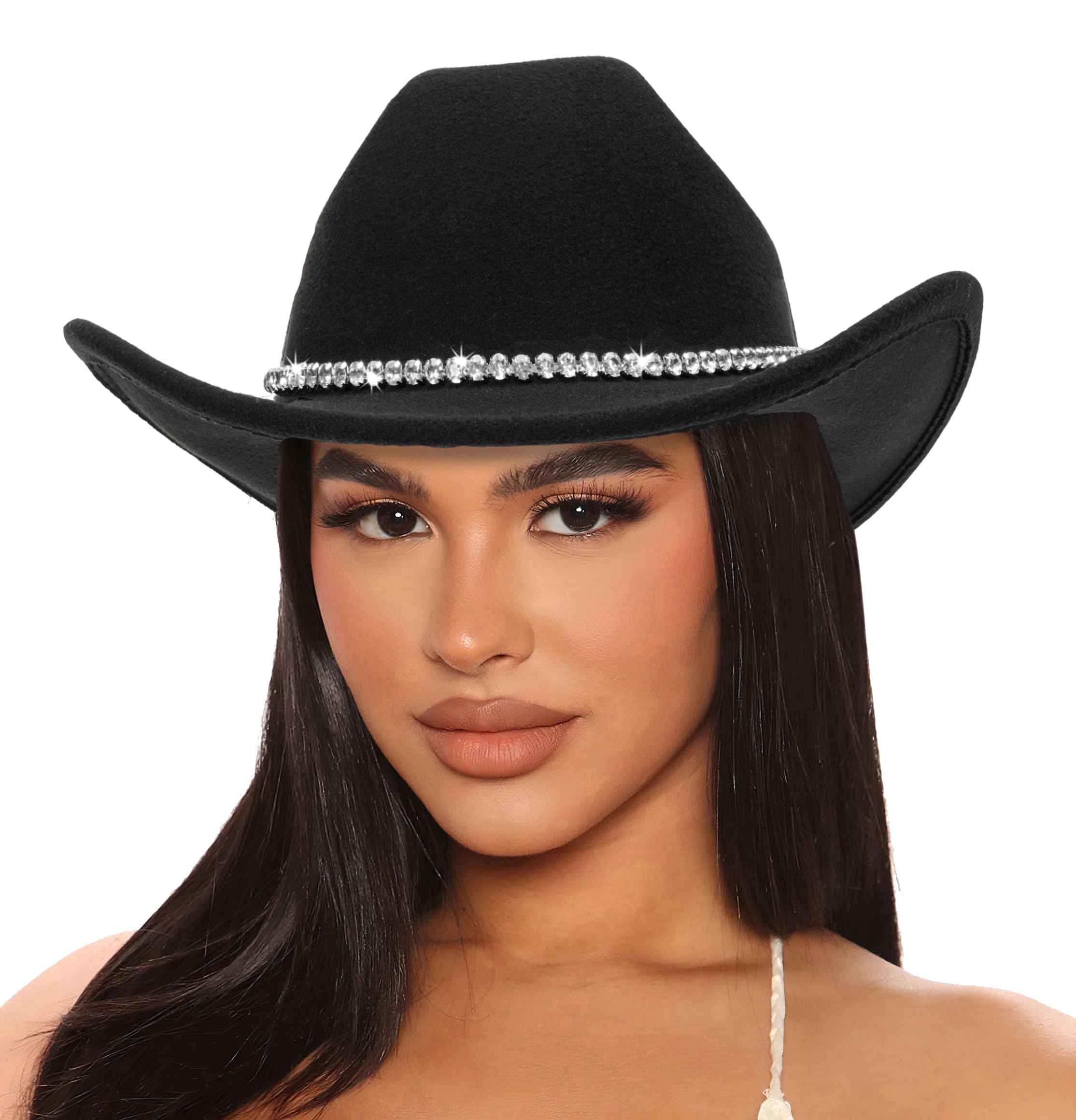 Classic Felt Wide Brim Western Cowboy & Cowgirl Hat with Buckle for Women and Men(Size:M)