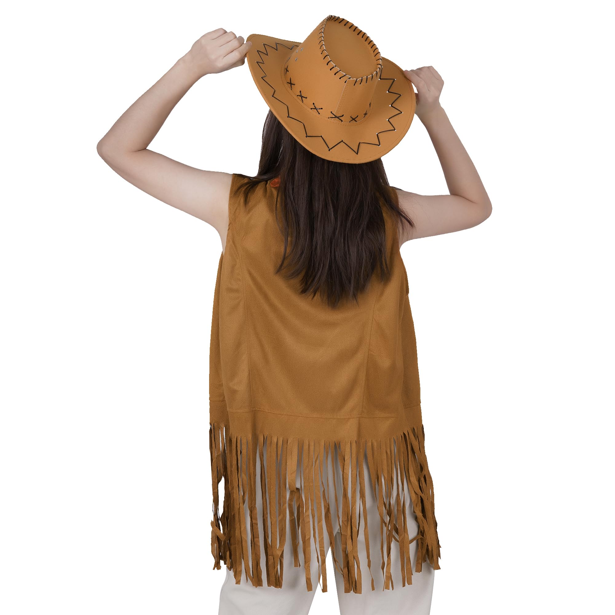 choyaxo Western Cowgirl Outfits Set Including Fringe Vest Cowgirl Hat Heart Shaped Sunglasses and Bandana for Women Halloween