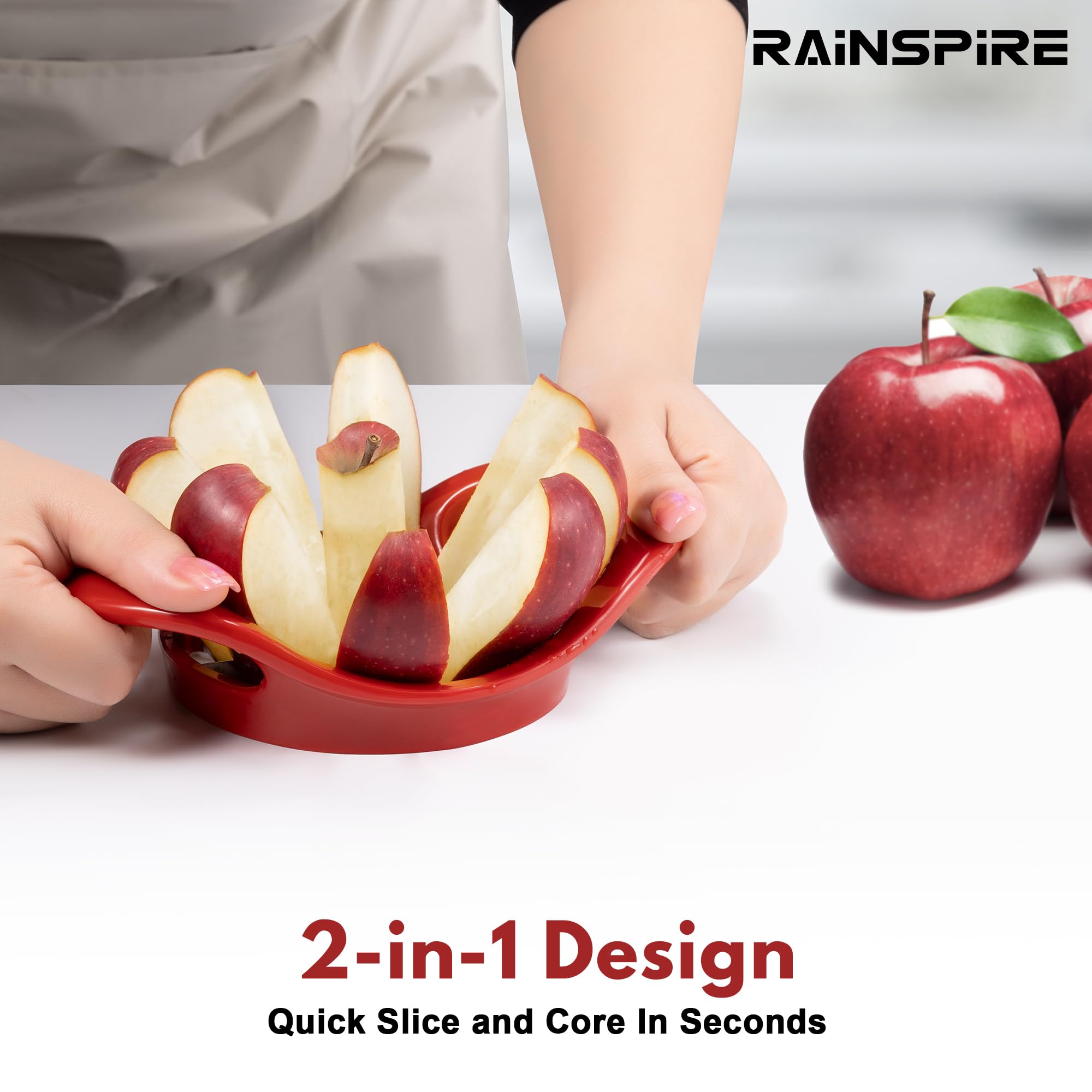 Rainspire Apple Cutter 8 Slices, 8 Blade Apple Slicer and Corer, Apple Corer Tool with Stainless Steel Blades, Super Sharp Fruit Cutter Fruit Slicer, Red