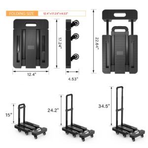 [Updated] Foldable Dolly Cart with Wheels, 500lbs Heavy Duty Folding Hand Truck Dolly Easy Set-Up Design, Collapsible Trolley Handtruck, Portable Small Dolly for Moving, Shopping, 6 Wheels And 2 Ropes