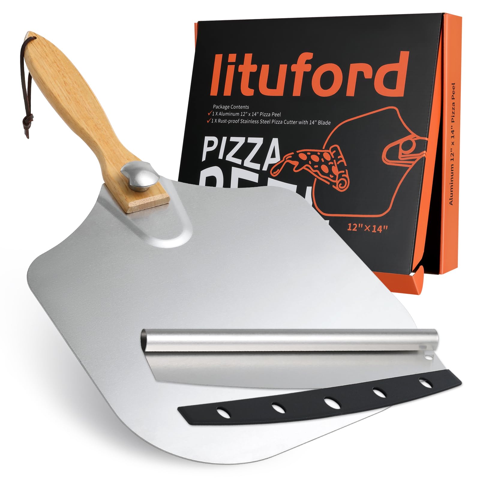 Lituford Master the Art of Pizza Making with Our Complete Pizza Oven Set and Accessories - Includes 12" x 14” Pizza Peel and Cutter with 14" Blade - Perfect for Indoor and Outdoor Cooking!