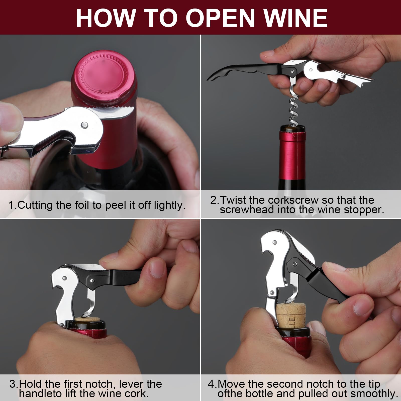 Uaorexplo Wine Key, Black, 2PCS, Waiter Corkscrew Wine Opener Manual, Double Hinged with Foil Cutter, Sturdy Stainless-Steel Screw, Wine Bottle Opener for Servers, Waiters, Bartenders and Sommeliers