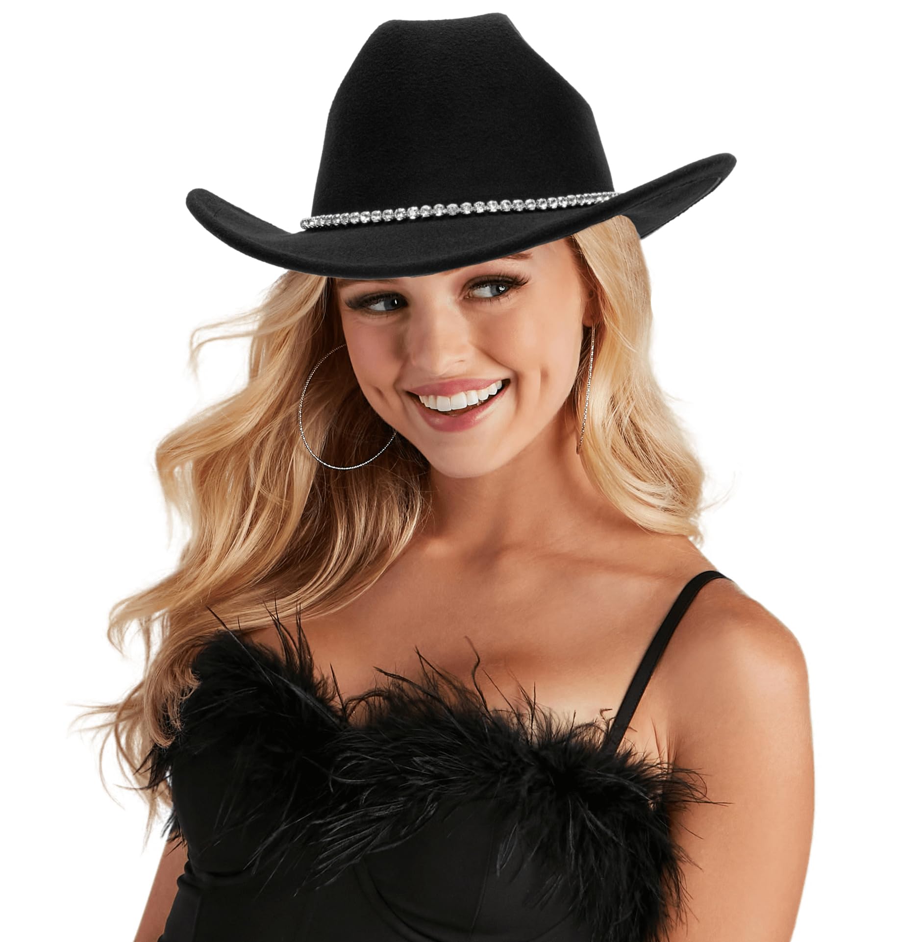 Classic Felt Wide Brim Western Cowboy & Cowgirl Hat with Buckle for Women and Men(Size:M)