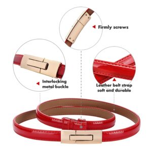 Earnda Women Skinny Waist Belt with Gold Buckle Adjustable Patent Leather Thin Belt for Dress Jeans Coat Rose