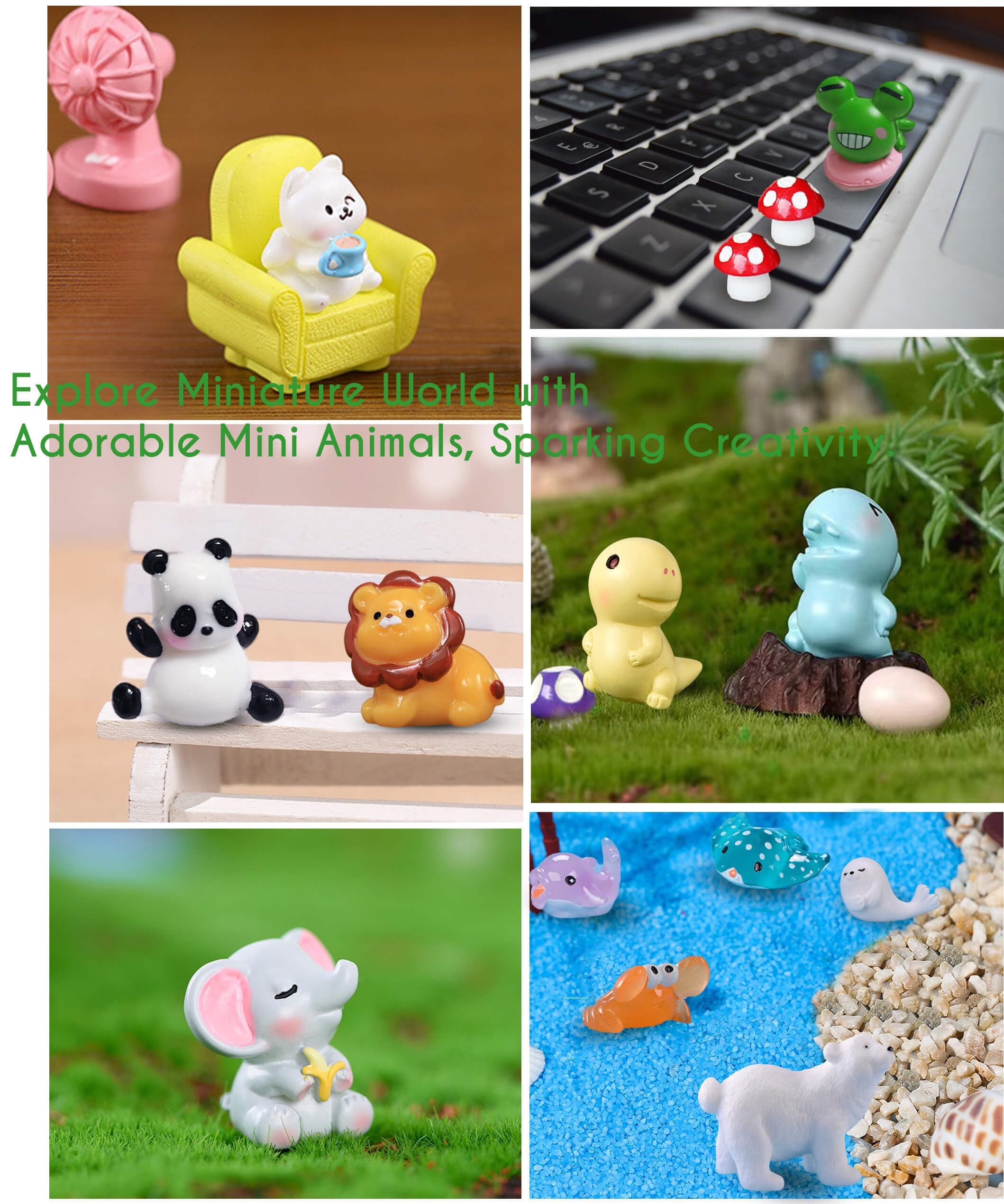 Mini Resin Animals Figures Set 100 Pieces for Miniature Garden Decor - Slime Charm for Craft - Tiny Resin Animal