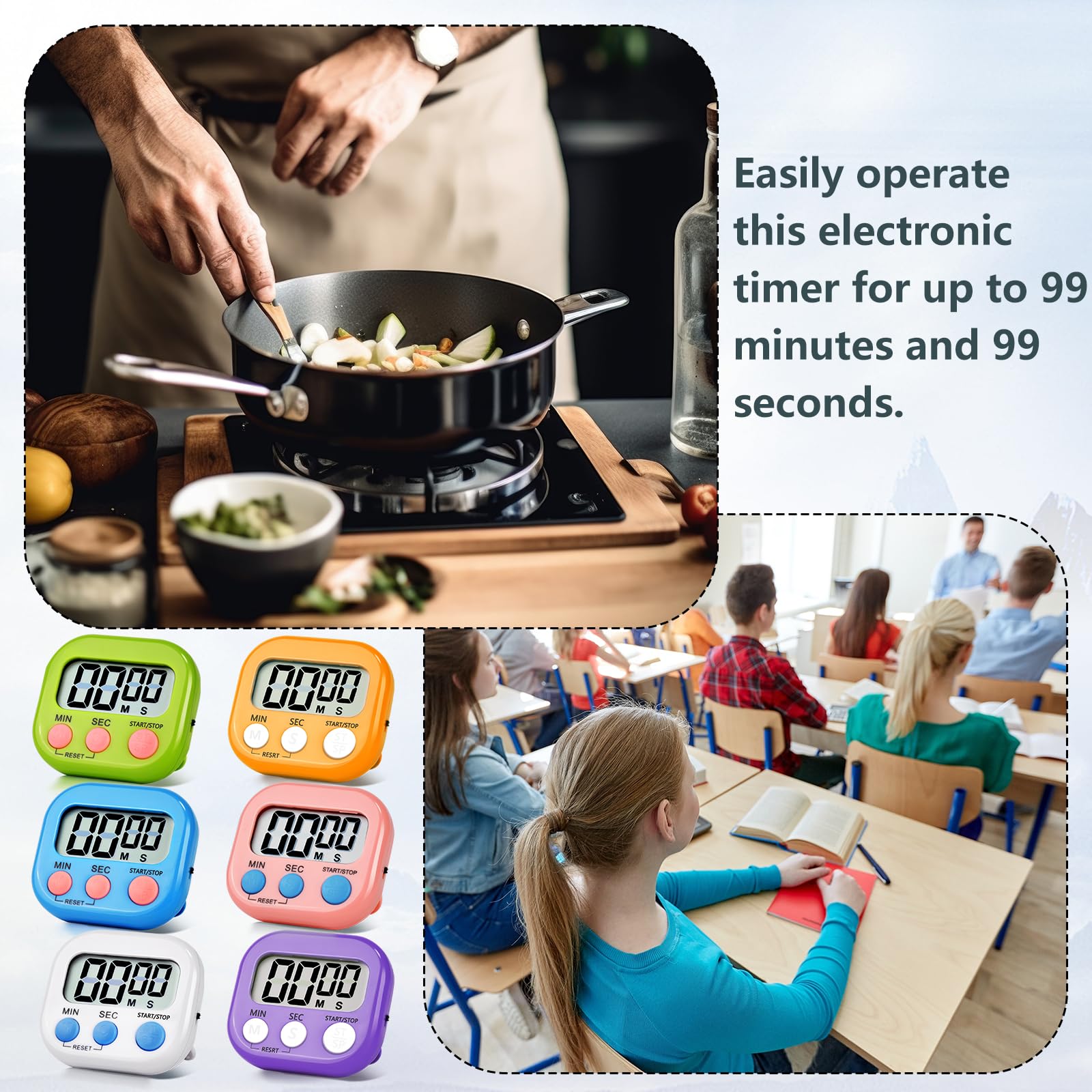 4 Pack Digital Kitchen Timer Magnetic Digital Timer with Big Display Loud Ring Cooking Timers for Kitchen Electronic Timer for Cooking, Game, Gym, Break Time, Classroom (Pink,Blue,Green,Purple, 4)