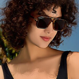 BUTABY Retro Square 70s Flat Aviator Sunglasses Women Men Vintage Trendy Plastic Frame Sun Glasses UV400 Protection Black & Tortoise