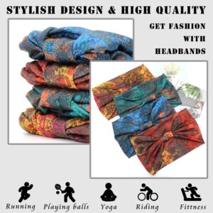 FULZTEY Fashion Boho Headbands for Women Knotted Wide Hair Bands Soft Fabric Bandanas Non Slip Elastic Headwrap Workout Sport Sweat Turban Stylish Hair Accessories for Teen Girls 4Pcs