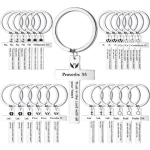 Loetere 45 Pcs Christian Cross Keychain Bulk 15 Styles Bible Verse Keychain Stainless Steel Religious Inspirational Gifts (Sliver,Bible)