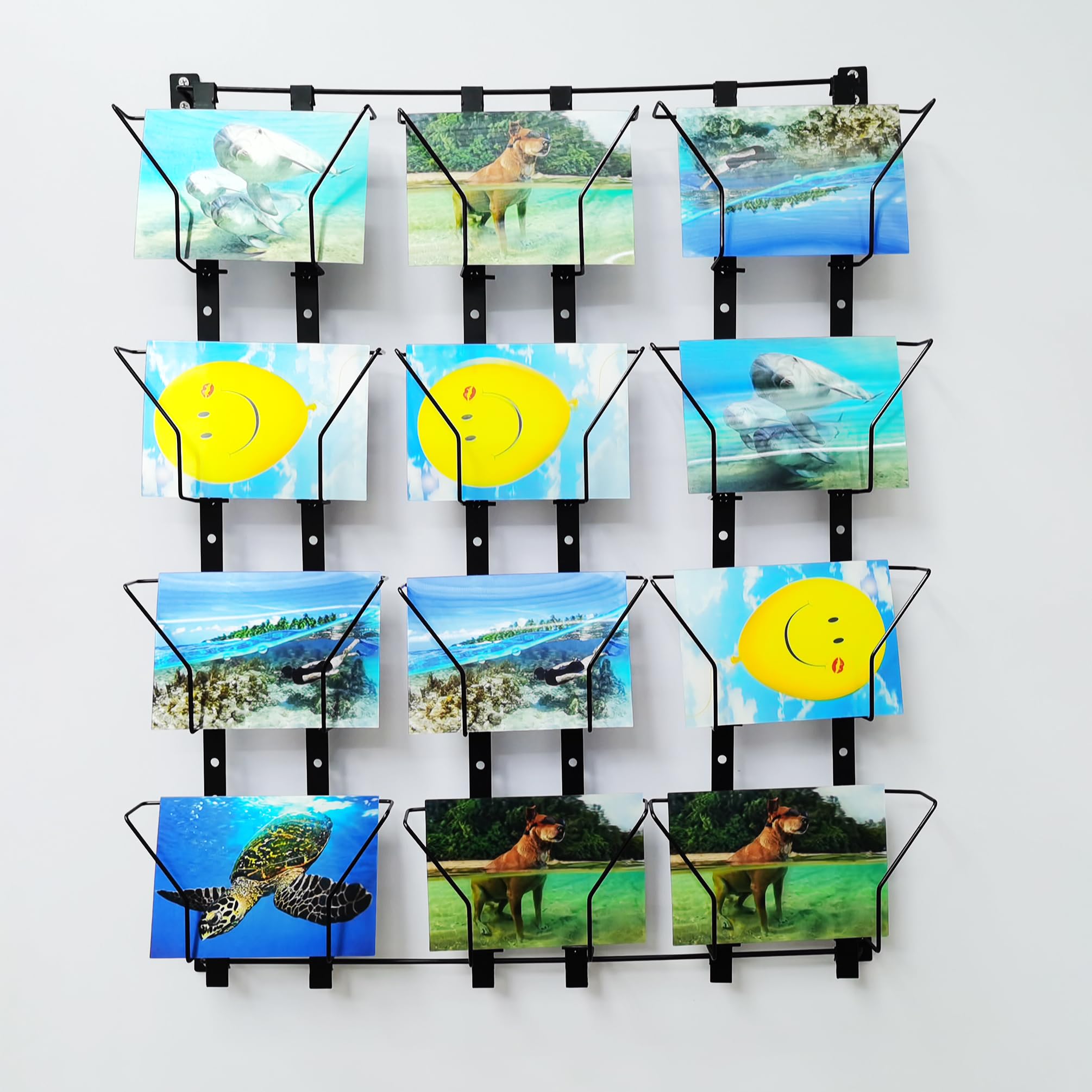 Fixturedisplays® 6.7" Wide X 5.9" Tall (Up to 21" Wide X 24" Tall) 12-Pocket Adjustable Display Rack, Wall Mount Greeting Post Card Christmas Holiday Card Holders 11608-Triple-Black-NPF