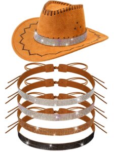 riceshoot 4 pcs bling rhinestone hat band cowboy hatband adjustable cowgirl hat belt western style hat jewelry for women men (colorful)