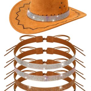 Riceshoot 4 Pcs Bling Rhinestone Hat Band Cowboy Hatband Adjustable Cowgirl Hat Belt Western Style Hat Jewelry for Women Men (Colorful)