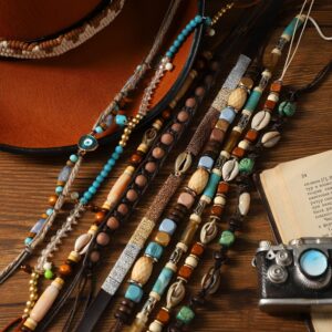 Zeyune 10 Pcs Cowboy Hat Bands Ethnic Western Hat Belts Rural Cowgirl Turquoise Hatbands Beaded Cowboy Hat (Novelty Style)